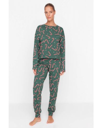 Pizsama nyomtatás Trendyol zöld