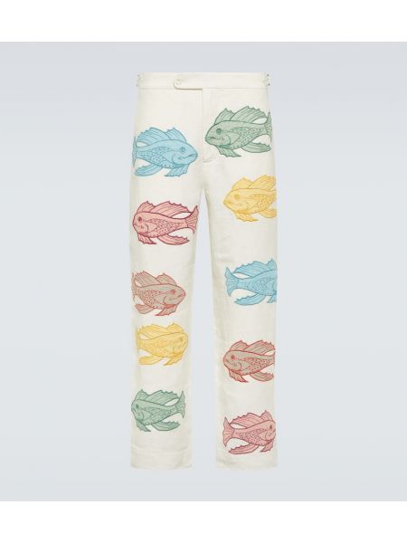 Pantalones chinos con bordado de lino Bode blanco