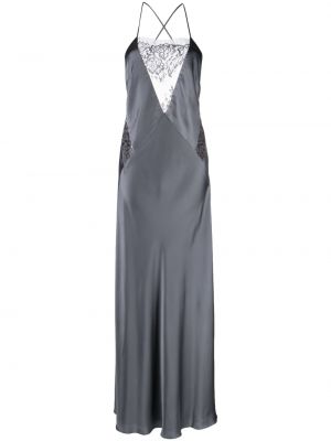 Svilena večerna obleka s čipko Michelle Mason siva