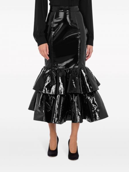 Kožená sukně s volány Moschino černé