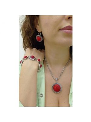 Колье женское из натуральных камней, ожерелье на шею, украшение с кораллом, бусы, браслет, серьги