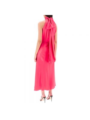 Jedwabna satynowa sukienka długa Saloni różowa
