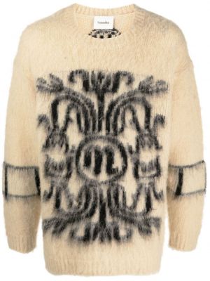 Плетен пуловер с принт с абстрактен десен Nanushka бежово