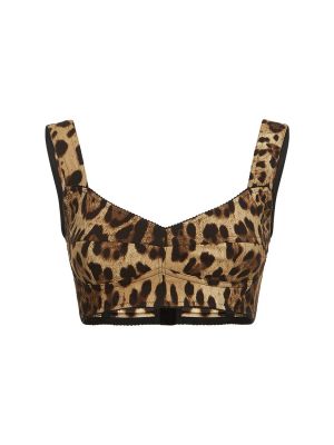 Crop top di seta leopardato Dolce & Gabbana
