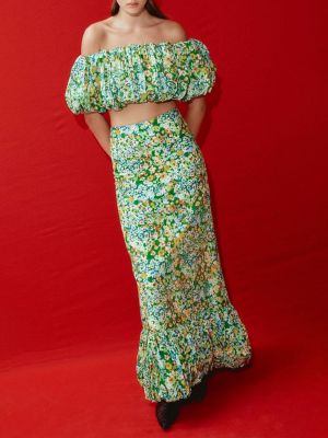 Długa spódnica w kwiatki z nadrukiem Alemais zielona