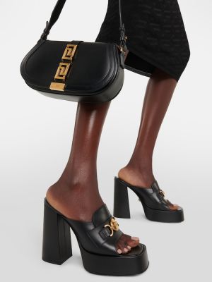 Papuci tip mules din piele Versace negru