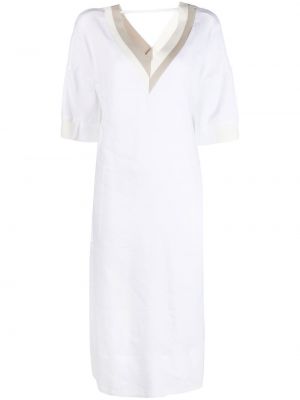 Lniana sukienka midi z dekoltem w serek Lorena Antoniazzi biała