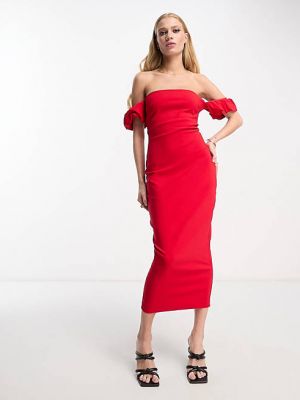 Длинное платье с рюшами Vesper красное