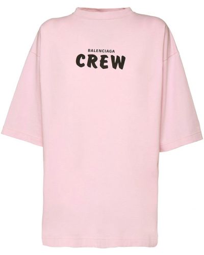 Oversized bavlnené tričko s potlačou Balenciaga ružová