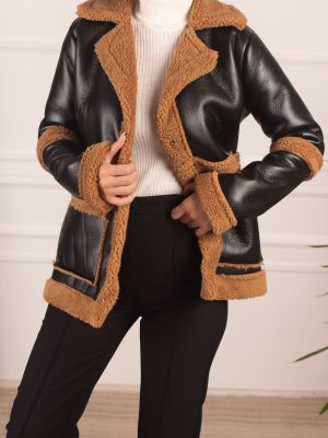 Kožený kabát s vreckami Armonika