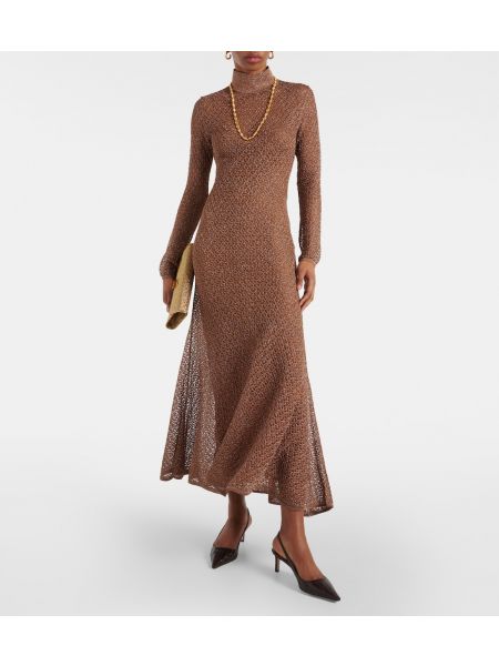 Ажурное длинное платье Tom Ford коричневое