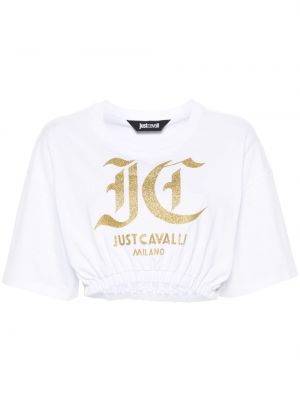 Bombažna majica s potiskom Just Cavalli bela