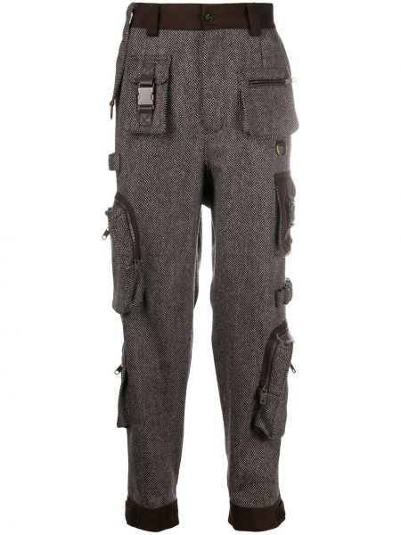 Cargo kalhoty se vzorem rybí kosti Dolce & Gabbana hnědé