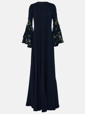 Шелковое платье с вышивкой Oscar De La Renta синее
