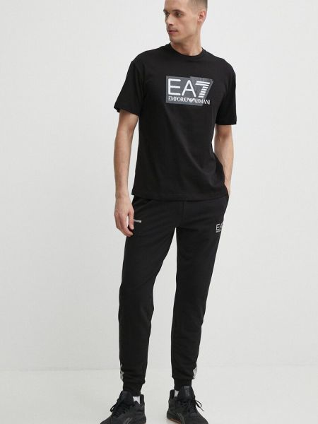 Бавовняна футболка з принтом Ea7 Emporio Armani чорна