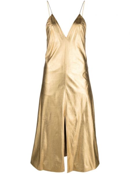Μίντι φόρεμα με λαιμόκοψη v Forte_forte χρυσό