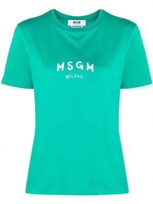 T-shirt di cotone con stampa Msgm verde