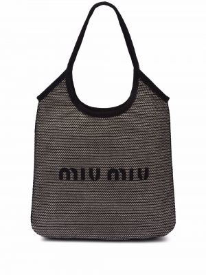 Nákupná taška s potlačou Miu Miu čierna