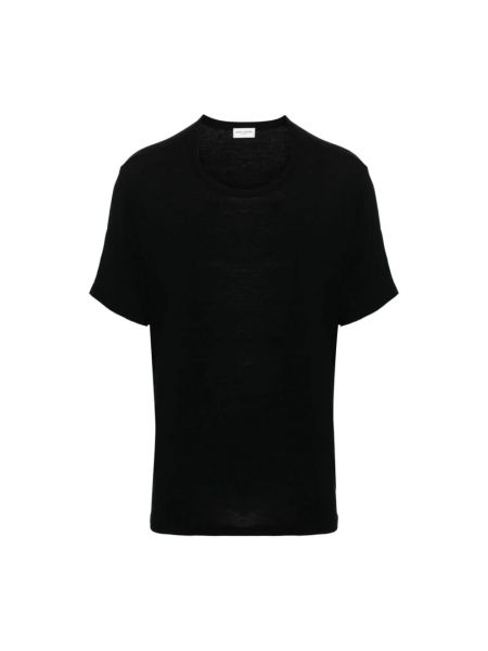 Koszulka z wiskozy z okrągłym dekoltem Saint Laurent czarna