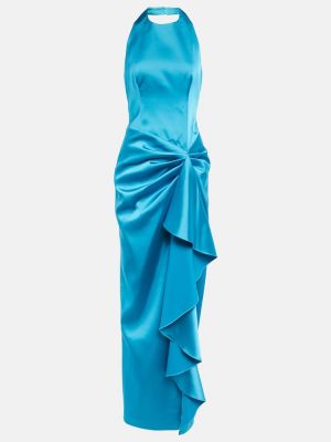 Drapované saténové dlouhé šaty Rasario modrá
