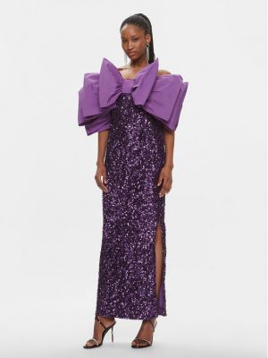 Priliehavé flitrované šaty s mašľou Rotate fialová