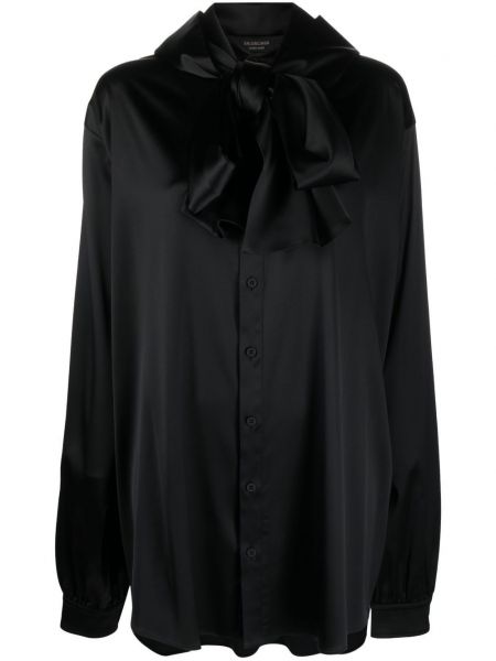 Блуза с панделка с качулка Balenciaga черно