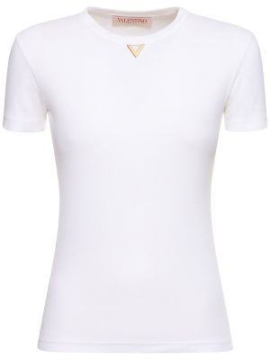 Βαμβακερή μπλούζα από ζέρσεϋ Valentino λευκό