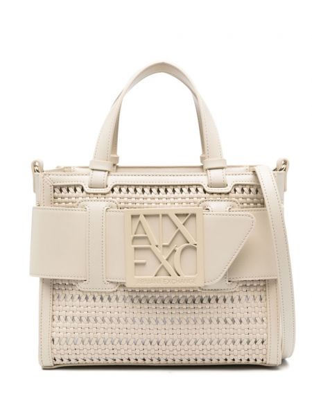 Τσάντα shopper από λυγαριά Armani Exchange λευκό