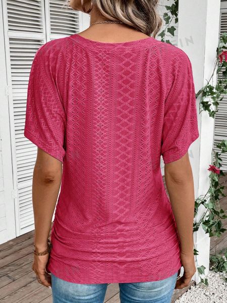 Однотонная футболка с вышивкой Shein розовая