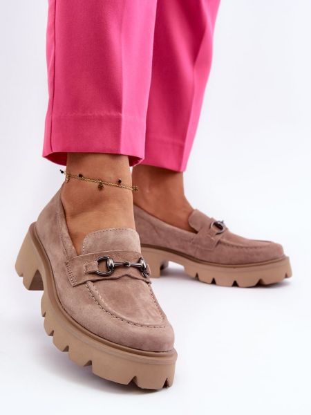 Pantofi loafer din piele de căprioară chunky Kesi bej