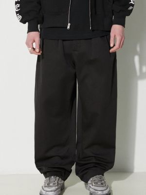 Plisované jednobarevné bavlněné kalhoty Universal Works černé