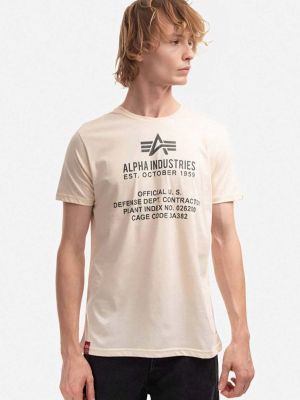 Bavlněné tričko s potiskem Alpha Industries béžové