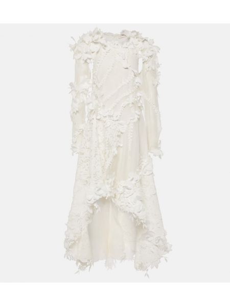 Μεταξωτός λινένιος μίντι φόρεμα Zimmermann λευκό