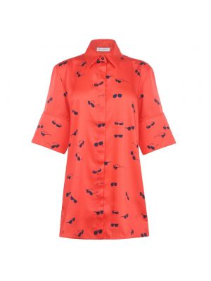 Košile s krátkým rukávem s potiskem z polyesteru Victoria Victoria Beckham - červená