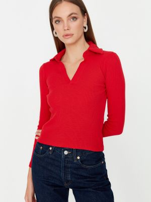 Dzianinowa bluzka dopasowana Trendyol czerwona