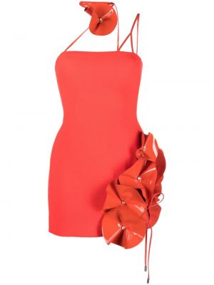 Kvetinové vlnené mini šaty David Koma červená