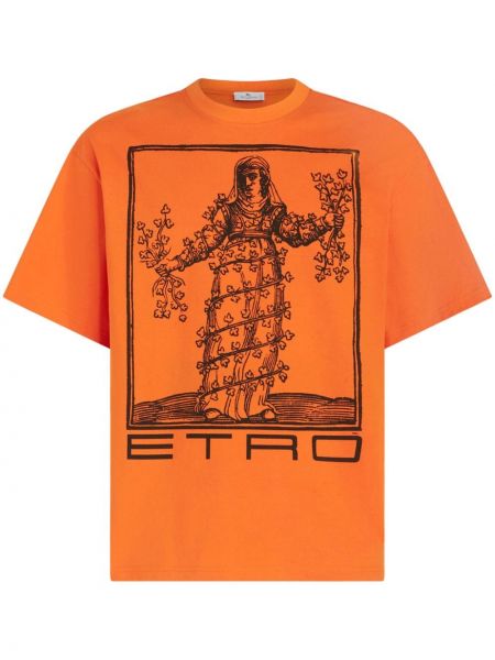 Памучна тениска с принт Etro оранжево