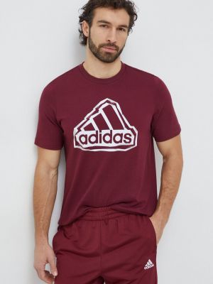 Koszulka bawełniana z nadrukiem Adidas bordowa