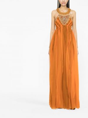 Sukienka długa z frędzli Alberta Ferretti pomarańczowa