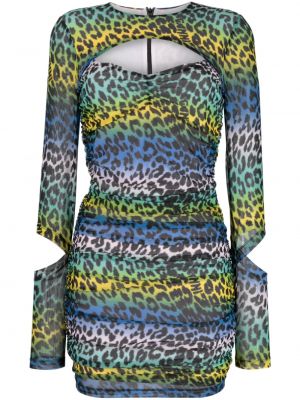 Raštuotas mini suknele leopardinis Ganni žalia