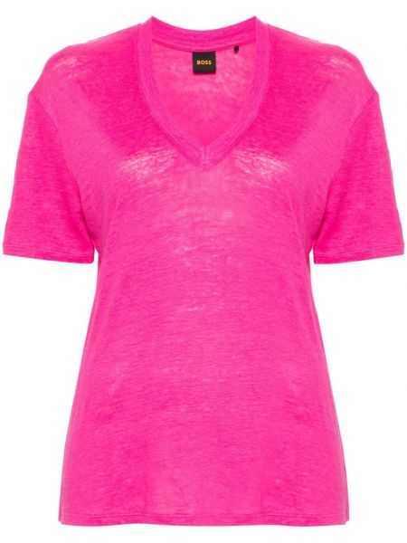 Lina t-krekls ar v veida izgriezumu Boss rozā