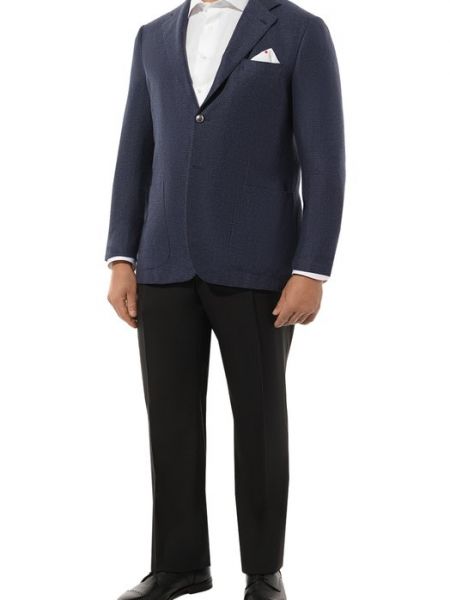Кашемировый шелковый пиджак Kiton синий