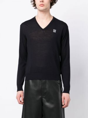 Vlněný svetr s výšivkou z merino vlny Raf Simons černý
