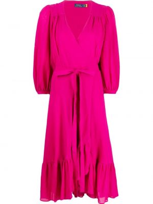 Pletena lanena obleka s potiskom Polo Ralph Lauren roza