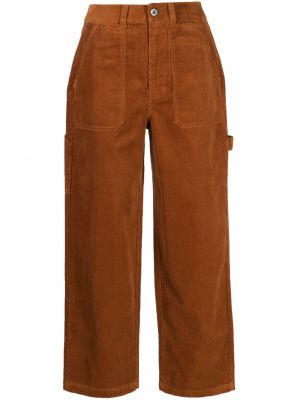 Ravne hlače iz rebrastega žameta Chocoolate rjava