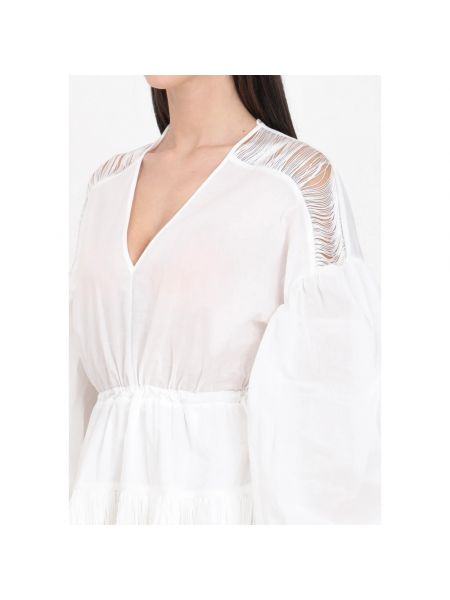 Mini vestido con flecos de muselina Pinko blanco