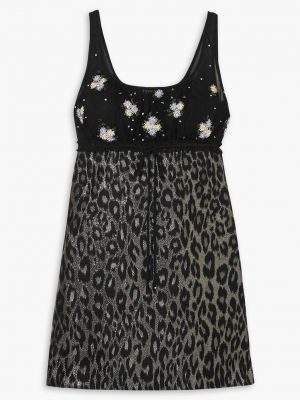 Черное леопардовое платье мини с вышивкой с принтом Miu Miu