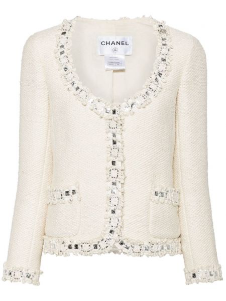 Μακρύ σακάκι tweed Chanel Pre-owned λευκό