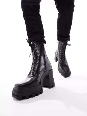 Кожаные ботинки на шнуровке на каблуке Asos черные