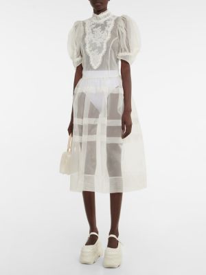 Čipkované hodvábne midi šaty s korálky Simone Rocha biela